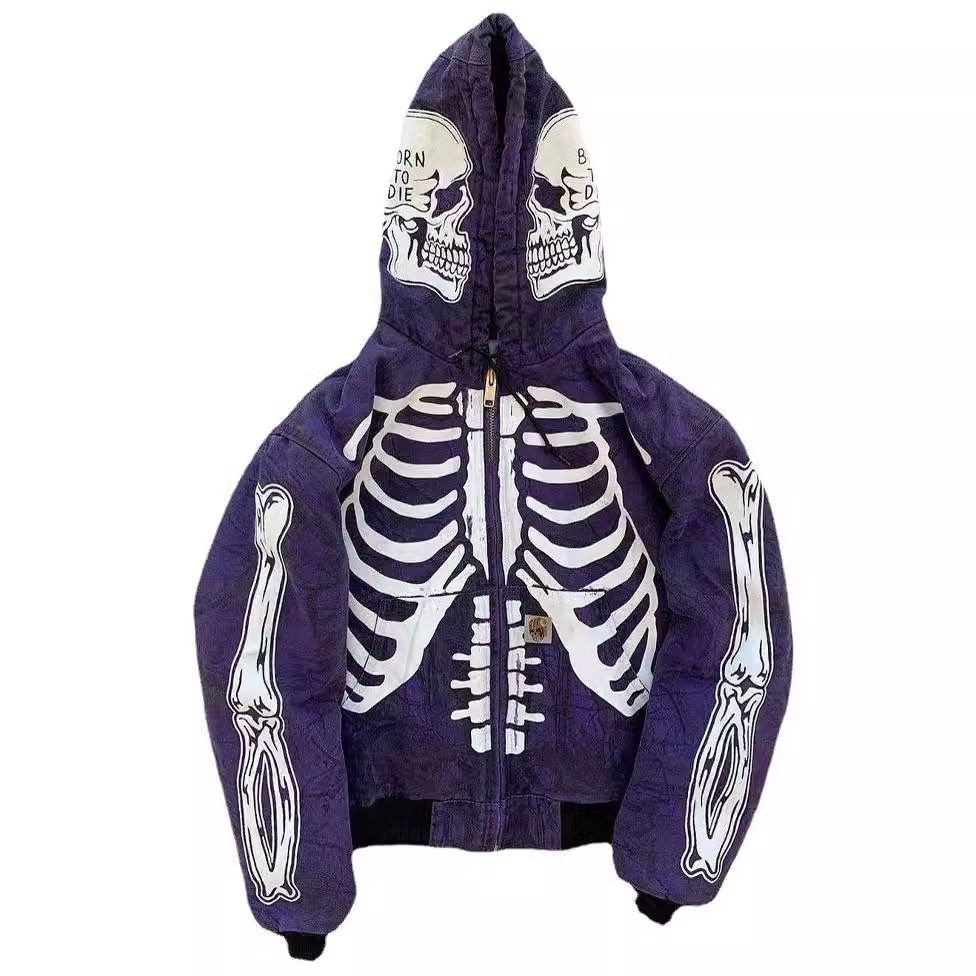 2024 New Men's Spring and Autumn Thin Skull Hooded Hoodie cardigan_voghion.com