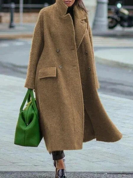 Women's Coat Long Solid Colour Warm Woollen Overcoat For Autumn_voghion.com