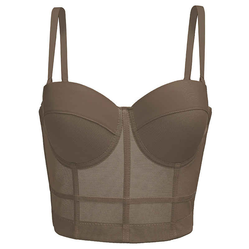 Cross-Border European and American Sexy Hottie Mesh Fishbone Camisole with a Stylish Design, Suitable for Outerwear, with Chest Pads and Underwire Shaping Bra