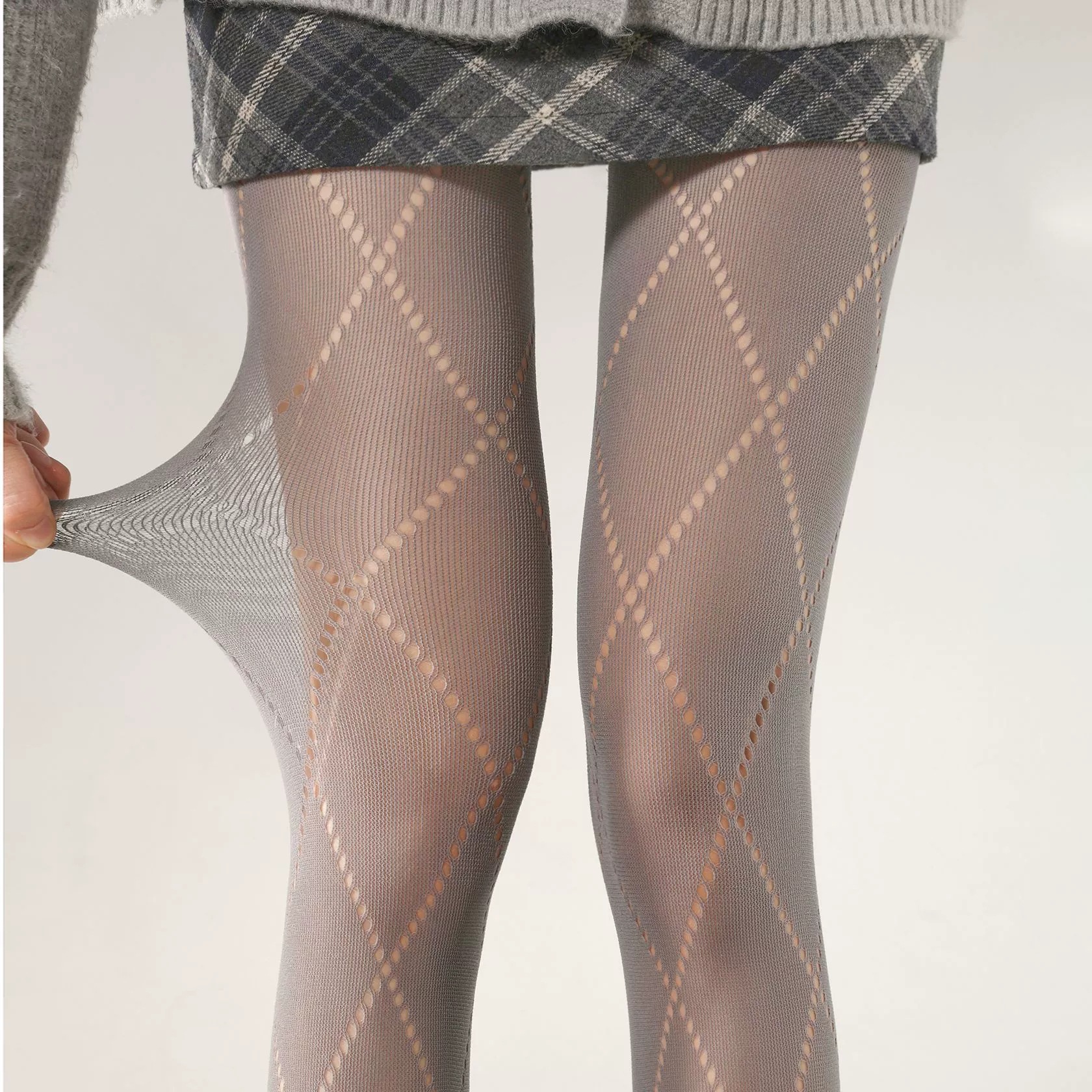 [Cross-Border New Product] Diamond Leggings Women's Thin Fishnet Cut Out Mesh Stockings Sexy Pure Color Pantyhose
