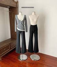 冬日不粘毛瘦腿加绒内胆微喇长裤女松紧腰休闲裤