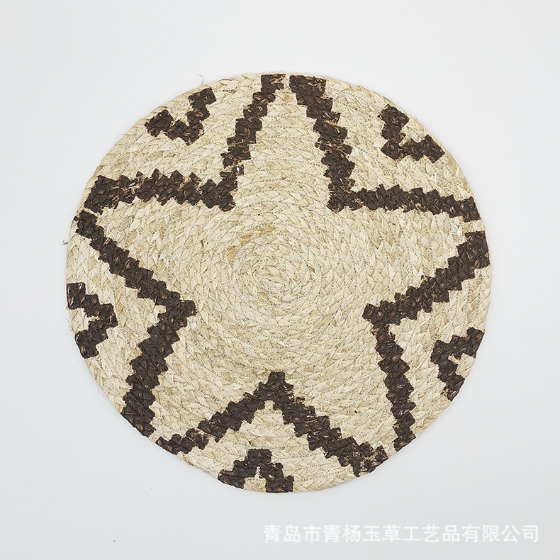 Ventas de esteras de piel de maíz impresas esteras de mesa de té aislantes de paja esteras de mortero esteras de plato de taza