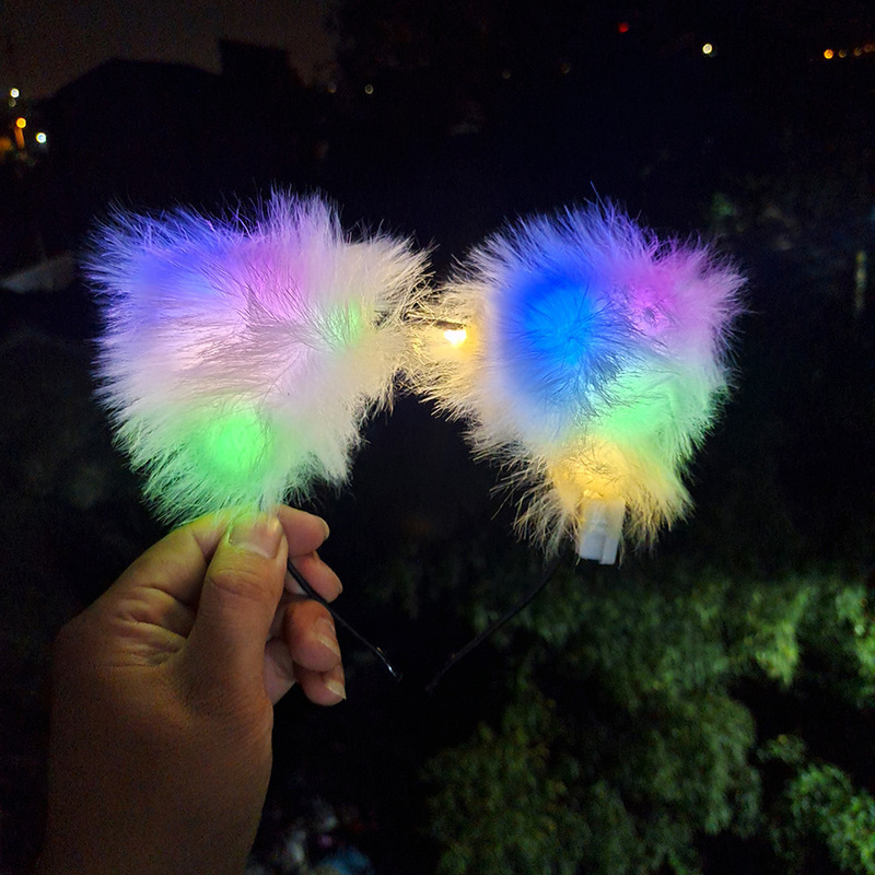 ネット赤写真かわいいキラキラキツネ猫耳光るぬいぐるみ鈴頭飾りリボン髪箍夜市露店|undefined