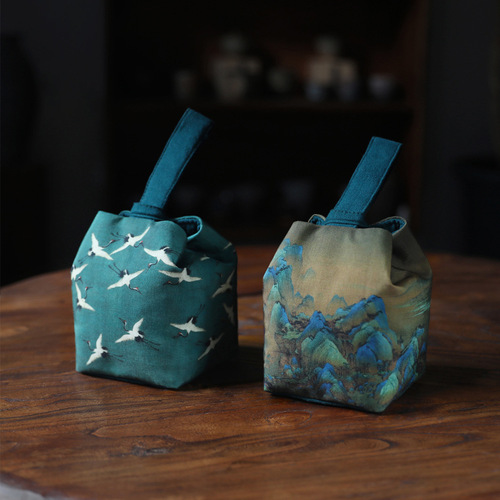 Erya ancient painting handmade thickened storage travel bag tea can teacup tea set cloth bag teapot cloth bag