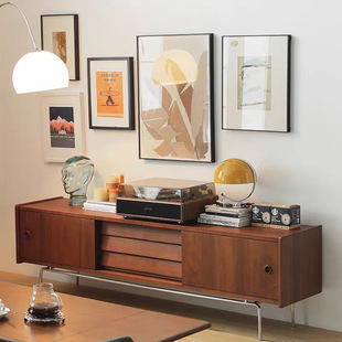 Solid Wood Retro Tv Cabinet Home Modern Storage Small Apartment Storage Audio-Visual Cabinet Living Room Multi-Functional Medieval Floor Cabinet