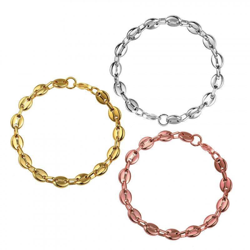 Hip Hop Men's Stainless Steel Pig Nose Simple Luxury Ins Coffee Bean Bracelet Jewelry_voghion.com