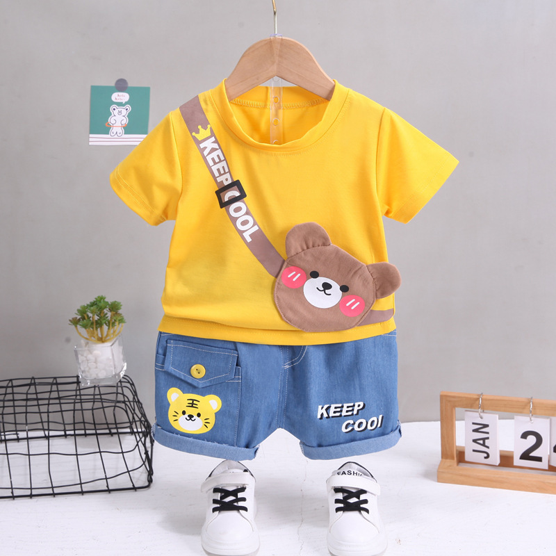 Summer Korean Style Children's Wear Children's Short-sleeved Shorts Set Western Style Baby's Summer Clothes Children's Satchel T-shirt Cartoon Set 5