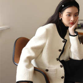 9418#2022新款韩系冬天白色双面羊绒呢子毛呢大衣短外套赫本风女