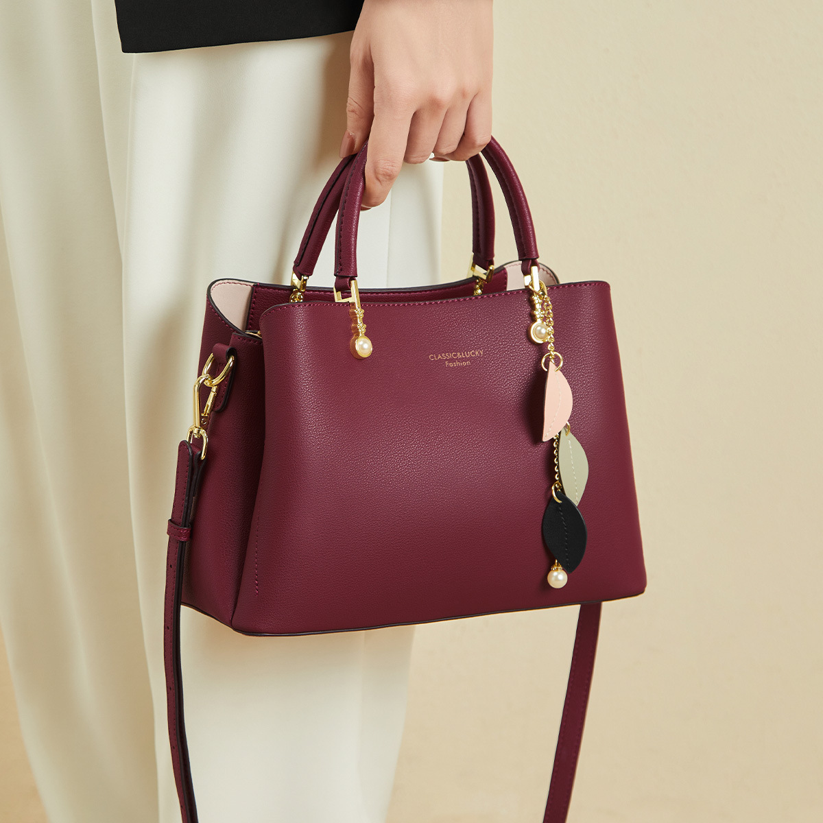 纳兰杜红色婚包妈妈包2025新款母亲节礼物包包女手提结婚真皮女包