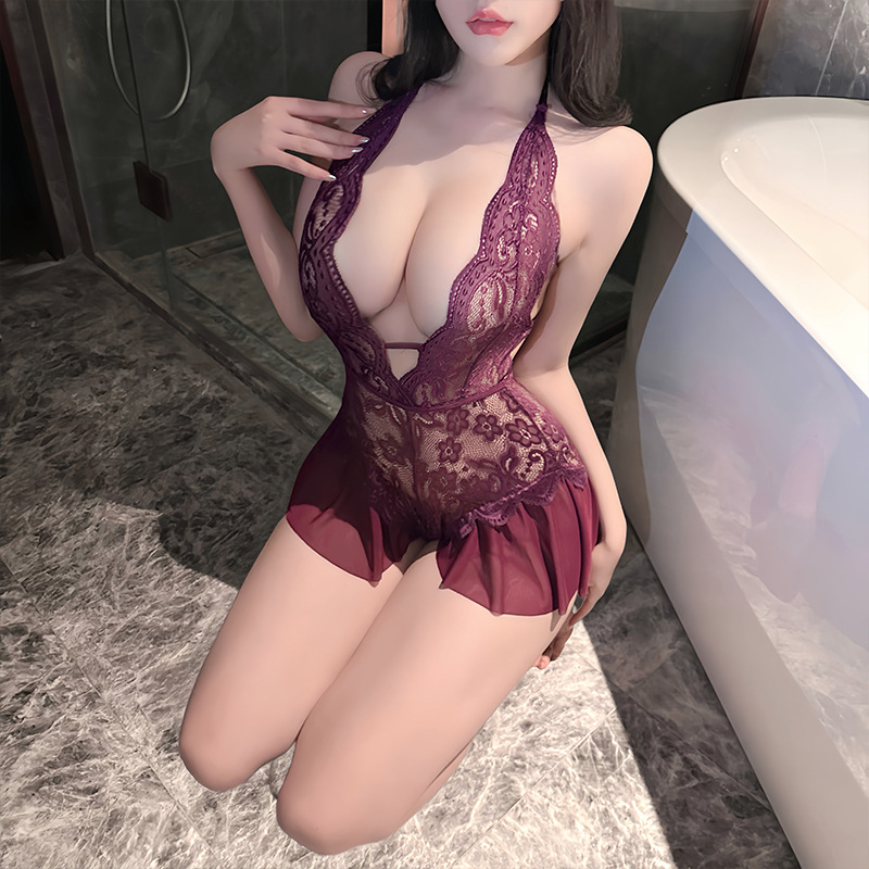 섹시한 란제리 섹시한 레이스 유니폼 유혹 할로우 오픈 엔드 좀수트 여성 핫 홈 슬링 퓨어 욕망 파자마