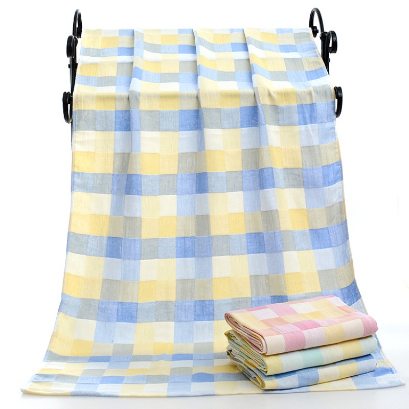 Bath towel Gauze pure cotton double-deck Plaid Beach towel Baby children Cuddle 70x140 towel Manufactor wholesale goods in stock