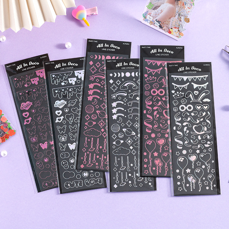 Colorido aurora líneas DIY collage material extraíble sin fisuras mano cuenta láser pegatinas goo tarjeta foto pegatinas