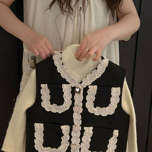 Autumn 2025 Children's Wear New Korean Style Girls' French Sweet Cool Chanel Style Lace Vest Jacket Trendy