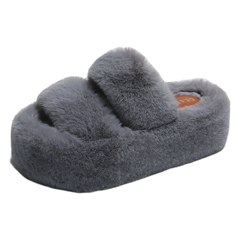 2023 nuevo 7cm zapatillas de felpa de suela gruesa Otoño e Invierno de las mujeres de moda Torre Blanca casual de una palabra zapatos al aire libre para el hogar