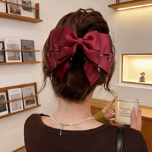 韩版多层蝴蝶细闪蝴蝶结抓夹水晶流苏珠珠发夹优雅百搭鲨鱼夹头饰