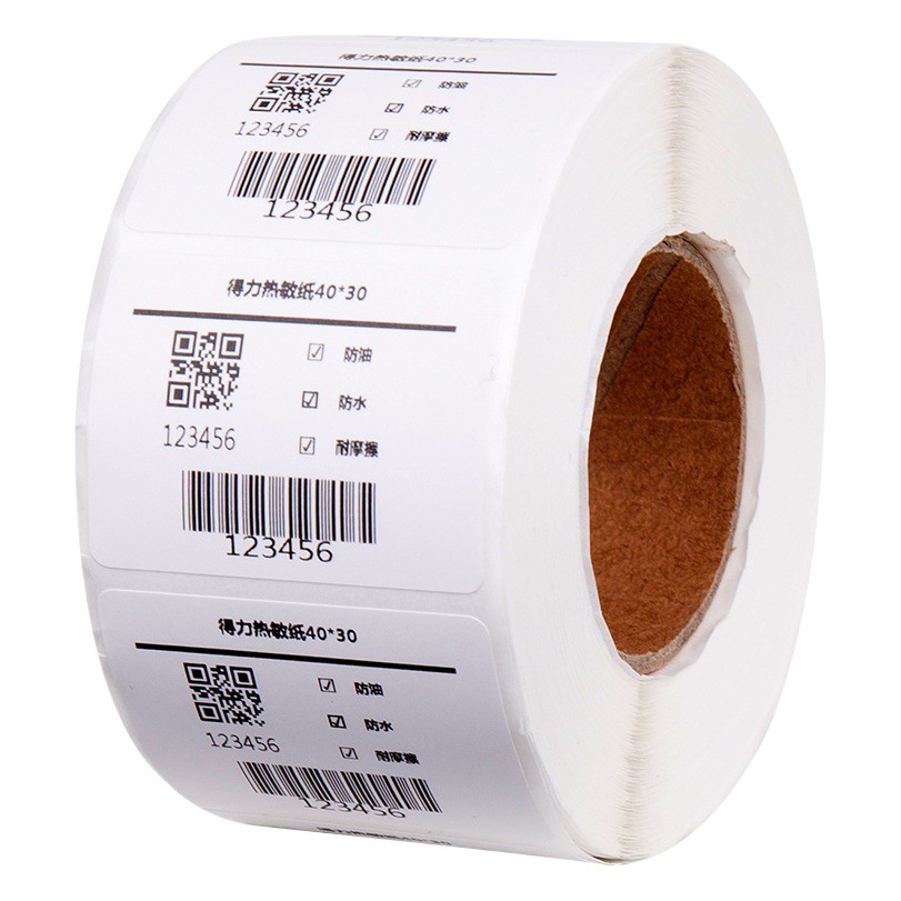 Deli papel de etiqueta térmica de tres pruebas papel de impresión autoadhesivo multi-especificación electrónica superficie sola impresora consumibles papel de código de barras
