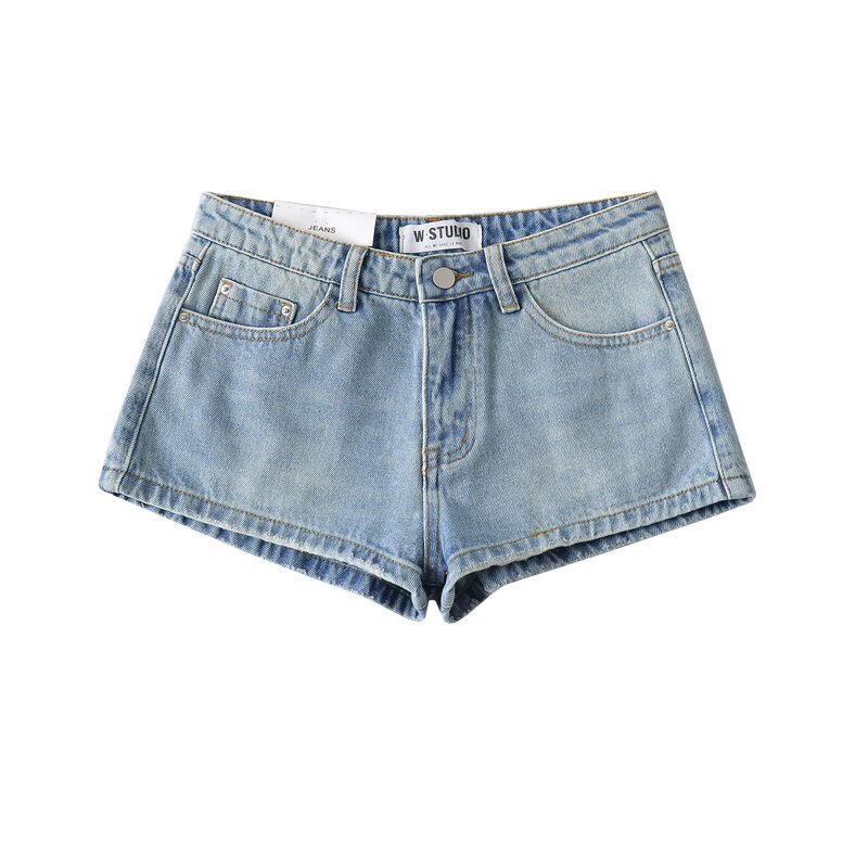Fmy Mid-Low Waist Mini Denim Shorts for Women, Slim Fit, Hot Girl Street Style Summer Hot Pants Trend