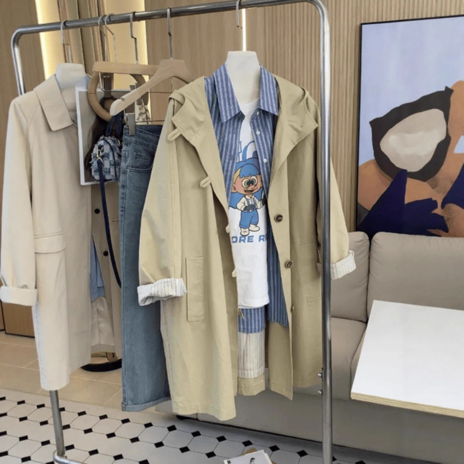 2025 Spring and Autum New Women's Khaki Mid-Length Windbreaker for Small People, High-End and Super Nice Korean Style Jacket