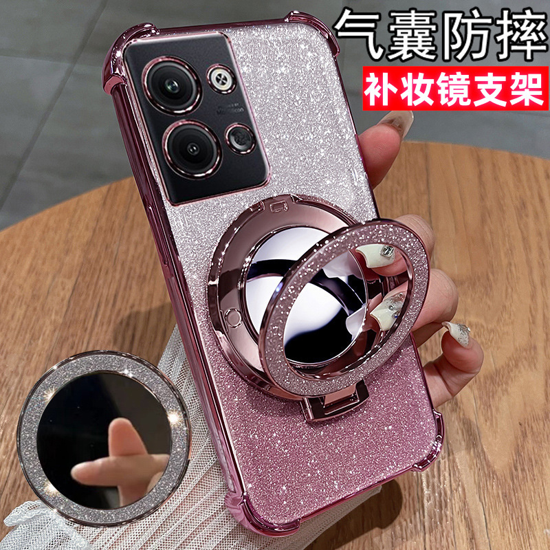 Suitable for opporeno9 phone case super good-looking reno9pro with mirror bracket oppo silicone case 5G all-inclusive P