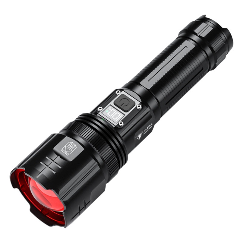 Cross-border nuevo blanco Super brillante LED LCD pantalla de luz de potencia de largo alcance fuerte luz aventura al aire libre linterna con cargador