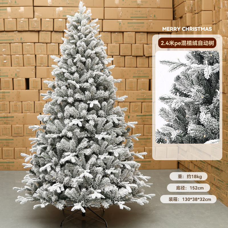 Nuevo árbol de Navidad pe blanco transfronterizo flocado árbol automático de nieve gran decoración de Navidad decoración de decoración