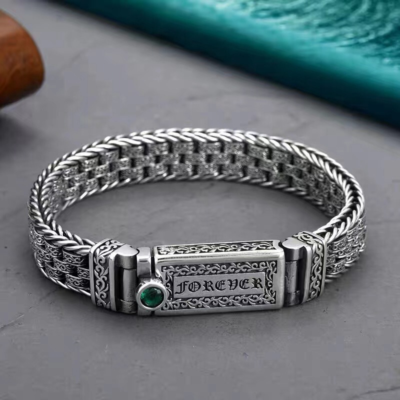 New Style Green Stone Rattan Grass Woven Bracelet Male Personalized Female Handmade National Fashion Retro Ethnic Style