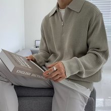 翻领毛衣男冬款宽松轻熟风针织衫风潮牌时尚polo线衣外套男士代发
