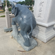 惠安石雕大象廠家直銷芝麻黑山西黑噴水象公園廣場景觀石頭象雕塑