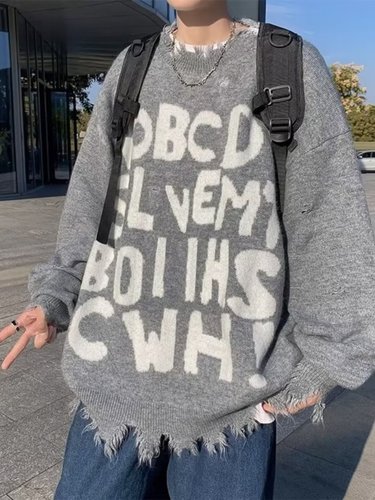 Round neck sweater for men, spring and autumn loose casual stylish versatile knit jacket with individual fashion turtleneck sweater