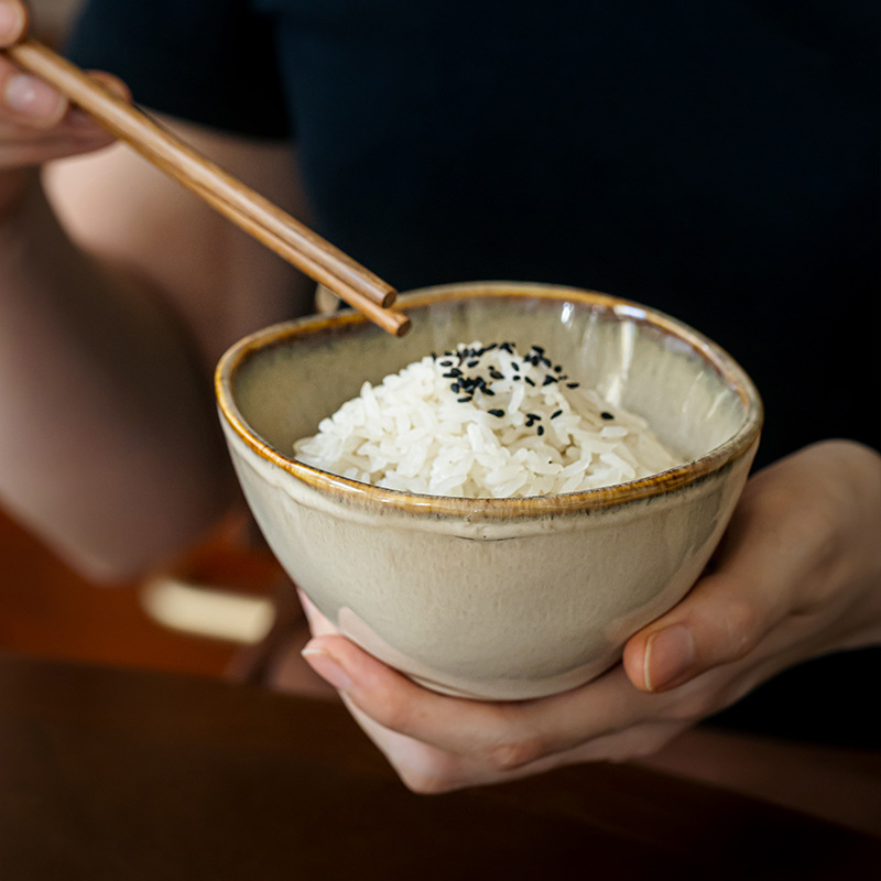 Tazón de arroz nostálgico de Yunhuang Tazón de arroz de cerámica de forma especial Tazón pequeño para el hogar de Año Nuevo Tazón familiar Exportación transfronteriza