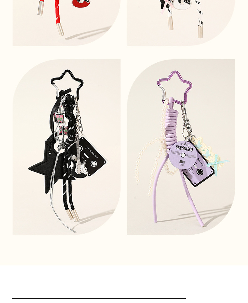Modern Style Acrylic Alloy Silica Gel Guitar Star Tape Women's Bag Pendant Keychain display picture 2