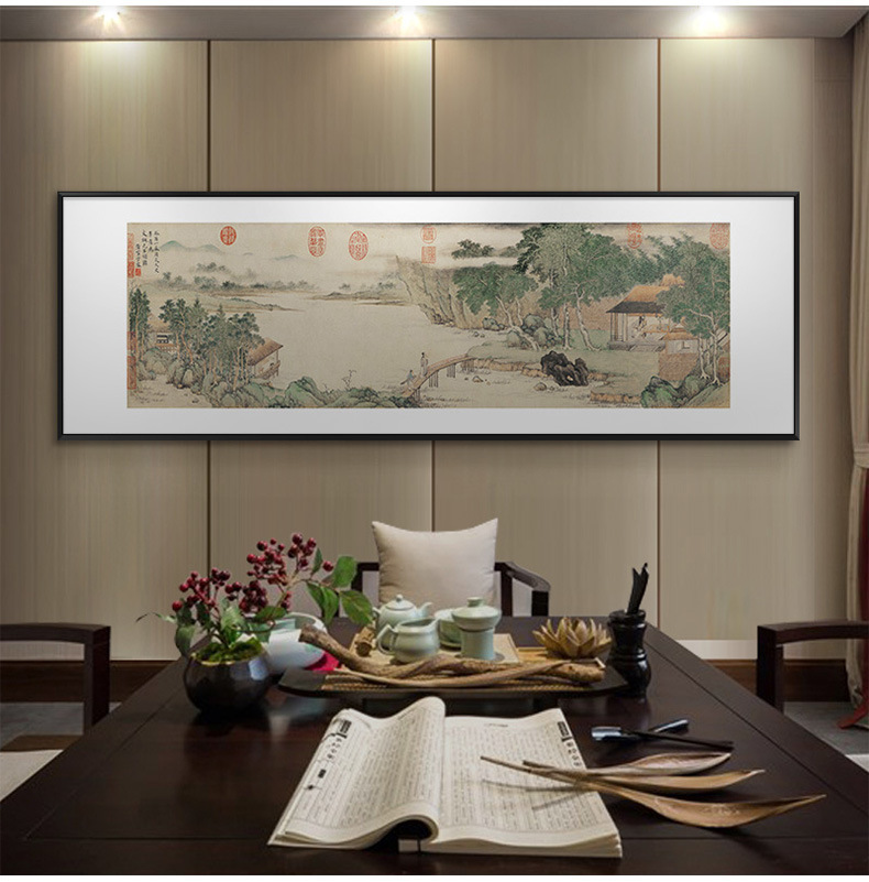 山水装饰画新中式客厅背景挂画酒店饭店茶室包厢张大千办公室国画-阿里巴巴