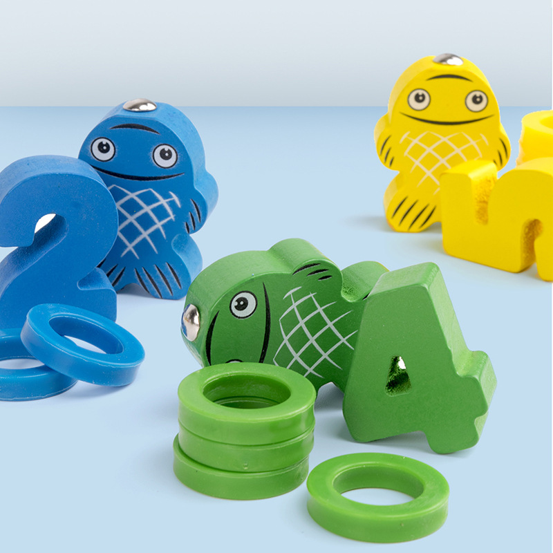 Niños de madera multifuncional 5 en 1 tablero logarítmico inglés alfabeto digital de color cognitivo pescar ayuda educativa