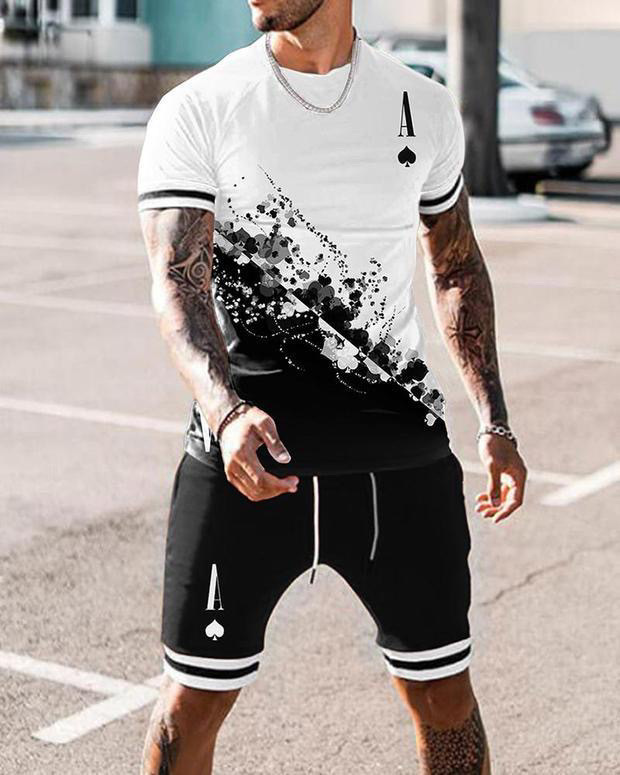 Comercio exterior europeo y americano nueva ropa de hombre traje 3D Amazon transfronteriza calle casual hombres pantalones cortos manga corta Camiseta cuello redondo