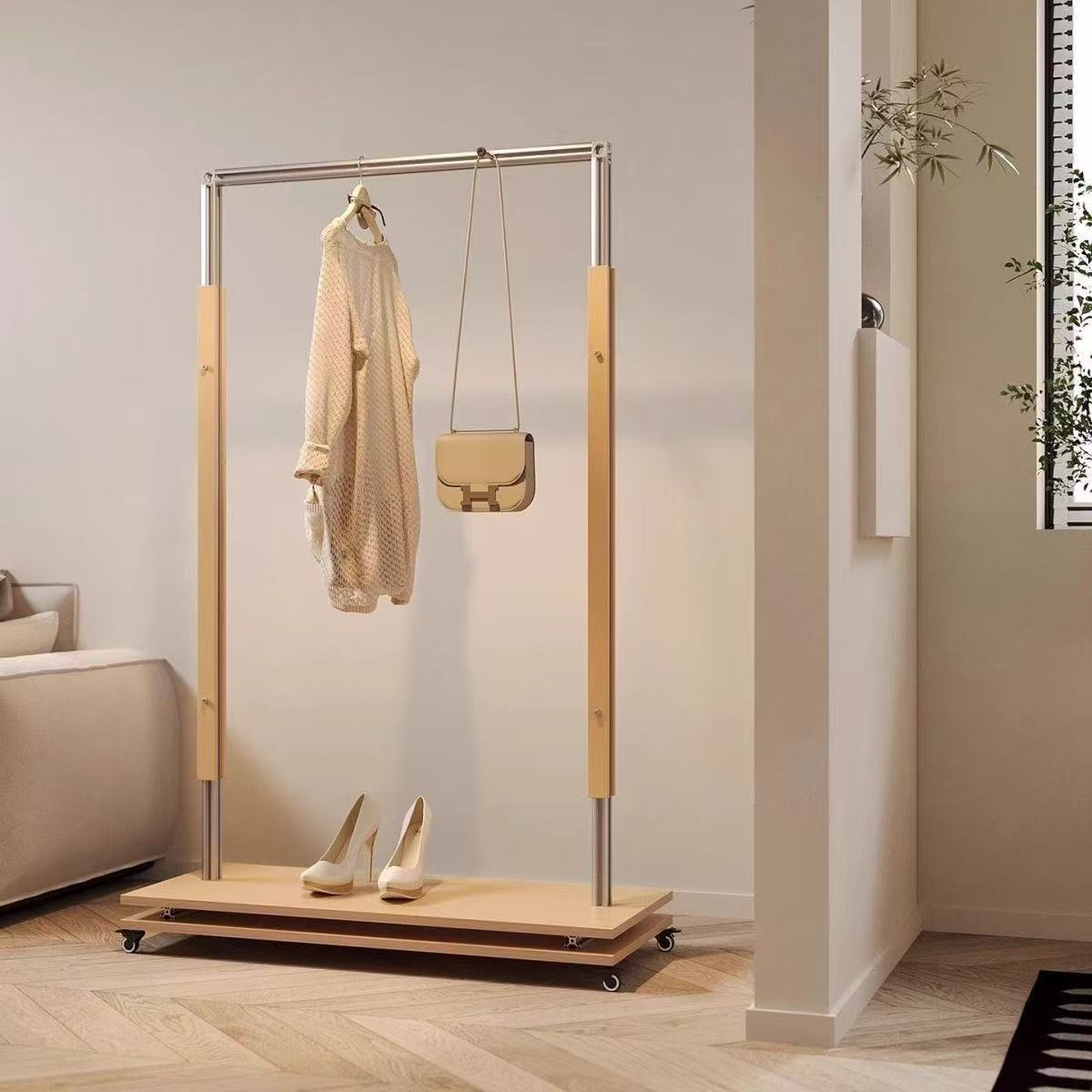 Aluminum Profile Marine Board Clothing Store Floor-Standing Ins Simple Movable Clothes Rack Coat Rack