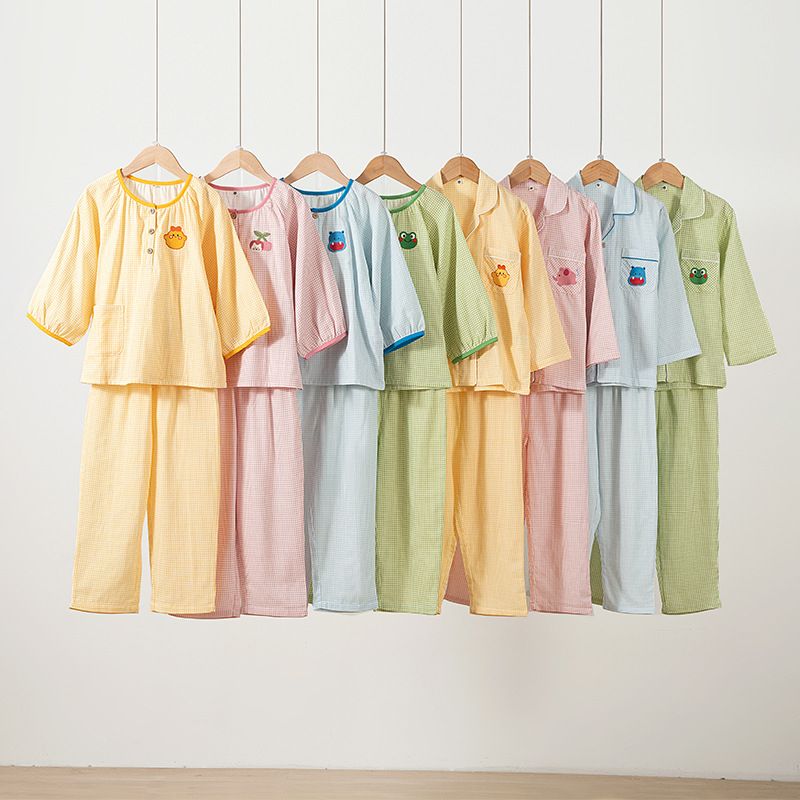 Spring and summer new children's cotton cute embroidered long and short sleeve pajamas home clothes suit a generation of hair