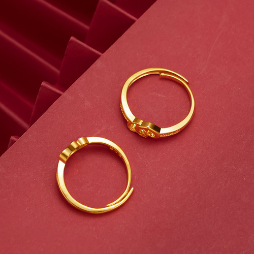 Yunnan Sand Gold Plated Double Heart Women's Ring, Popular Style Ring on Pinduoduo, Japanese and Korean Fashion Open Heart Women's Ring