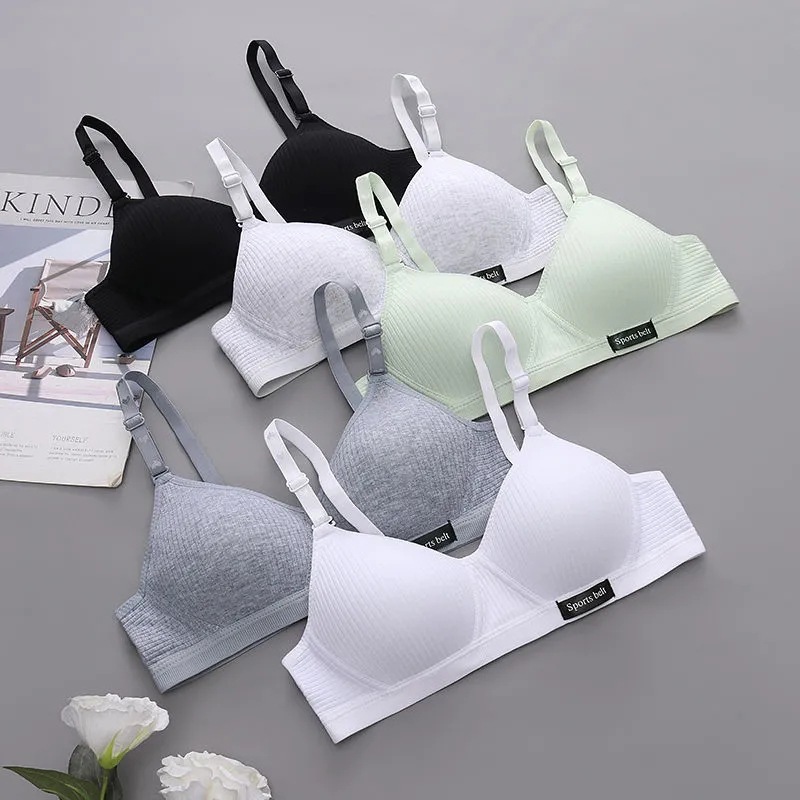 Sutiã canelado push-up sem aro para meninas, lingerie sexy e respirável, fino e confortável, ideal para estudantes do ensino fundamental e médio._voghion.com