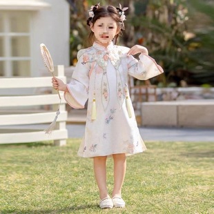 Girls' Cheongsam Children's Cloud Shoulder Set Spring and Autumn Hanfu New Chinese Style Spring and Summer Ancient Chinese Costume Tang Suit