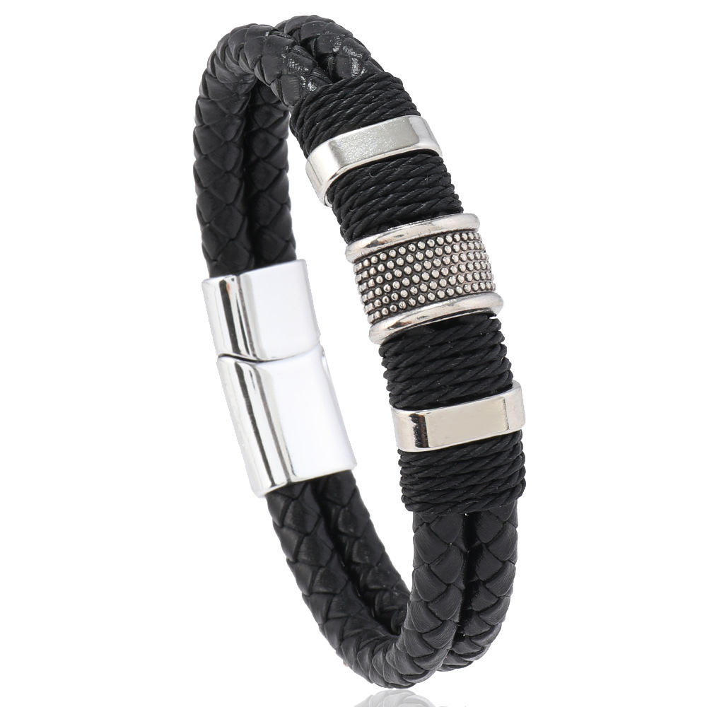 31g Weight Alloy Pendant Material Bracelets Classification Leather Rope Chain Material 1 Piece Quantity Holiday, Daily, Street Occasion Pu Leather, Alloy Material Geometric Pattern Men's Gender Hip-Hop Style Hip-Hop Geometric Pu Leather Alloy Men's Bracelets Men Cord & Leather Bracelets 8