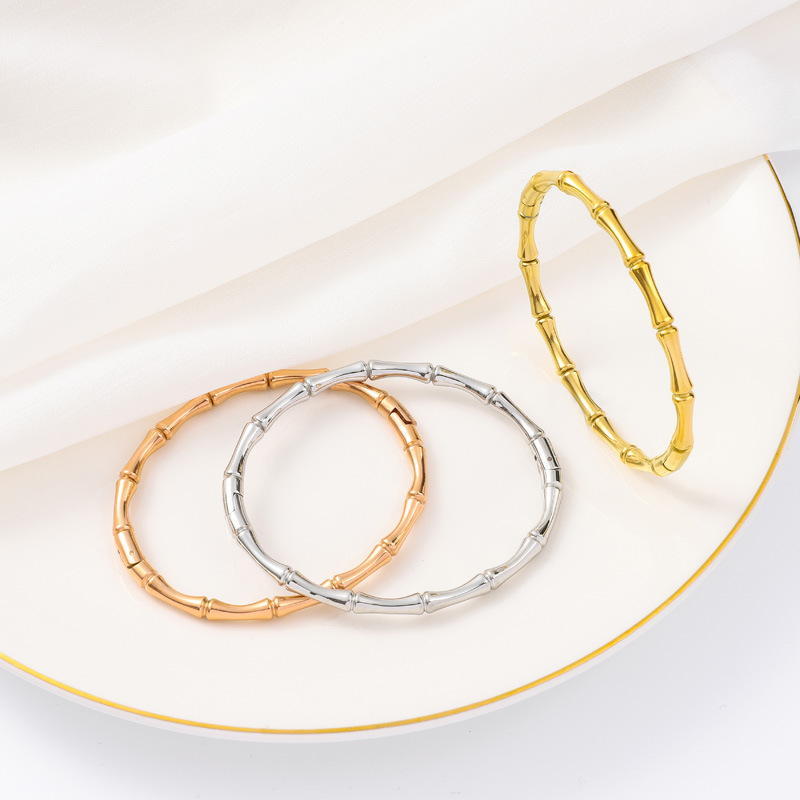 Nueva pulsera de acero de titanio de bambú de estilo chino nuevo pulsera de acero inoxidable para mujer pulsera de anillo simple pulsera abierta brazalete joyería