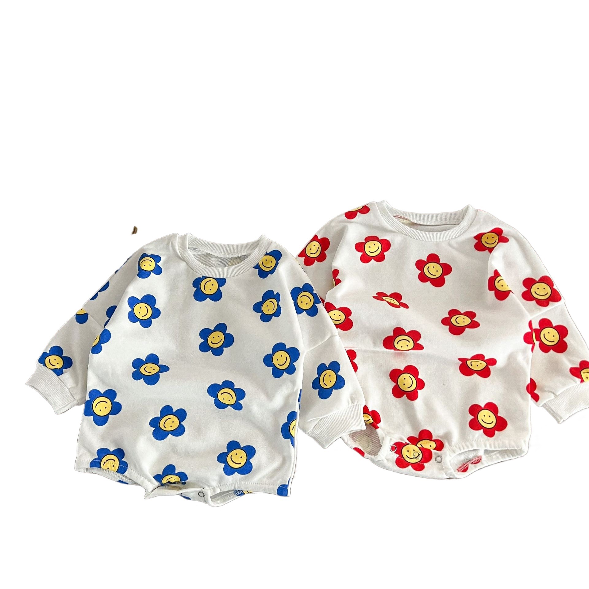 Ins estilo coreano algodón para niñas otoño estampado de flores mameluco suéter suelto batwing mono mameluco