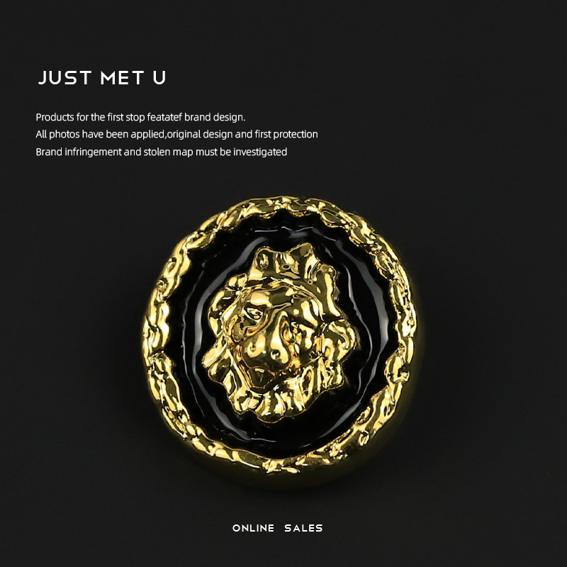 YOKO retro style metal button solid lion head decorative buckle tweed leather coat sweater button