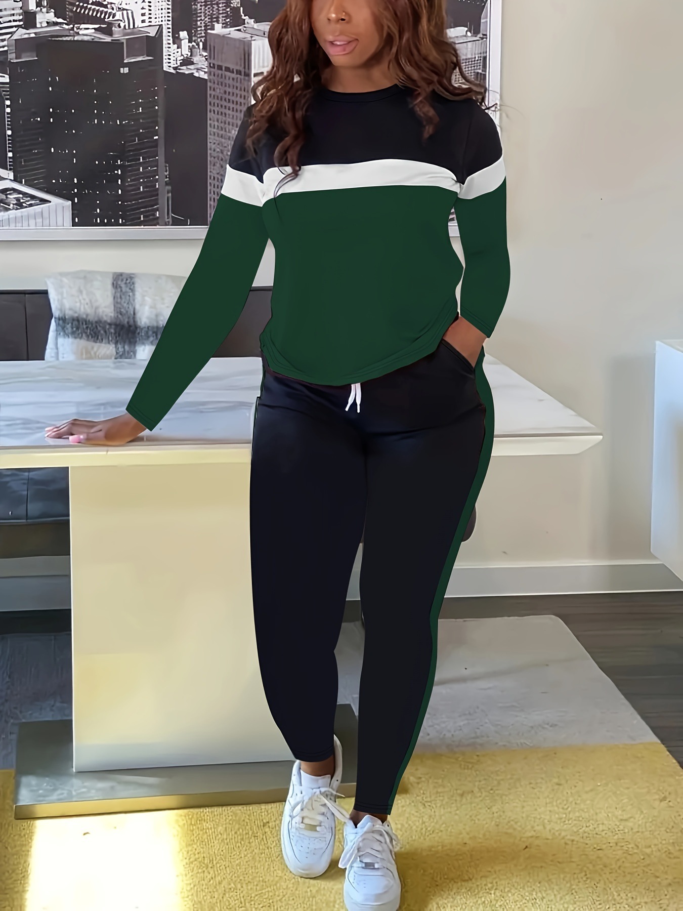 Damen Colour-block Lounge Set Mit Langarm T-shirt Und Jogger_voghion.com
