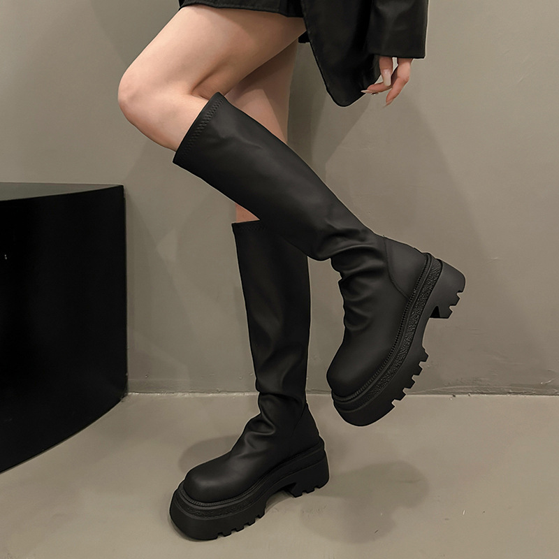 长靴女2025秋冬新款厚底高筒显瘦堆堆靴小个子瘦瘦靴子长筒骑士靴|undefined