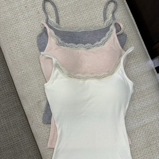 Pure Spice Girl Skinny Camisole Women's Outer Wear with Chest Pad Inner Base Beautiful Lace Stitching Top