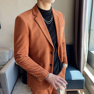 Corduroy Suit Men's Suit Korean Style Slim Casual Fashion Trendy Brand Men's Corduroy Suit Jacket Trend