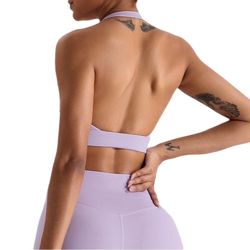 Sujetador deportivo halter sin espalda para mujer, no se puede devolver ni cambiar, sensación de segunda piel, top de yoga de secado rápido, chaleco deportivo con espalda hermosa, ropa deportiva.