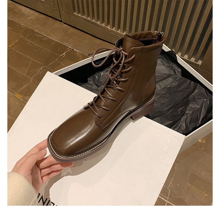 Women's Square Toe Ankle Boots With Thick Heels Martin Style_voghion.com