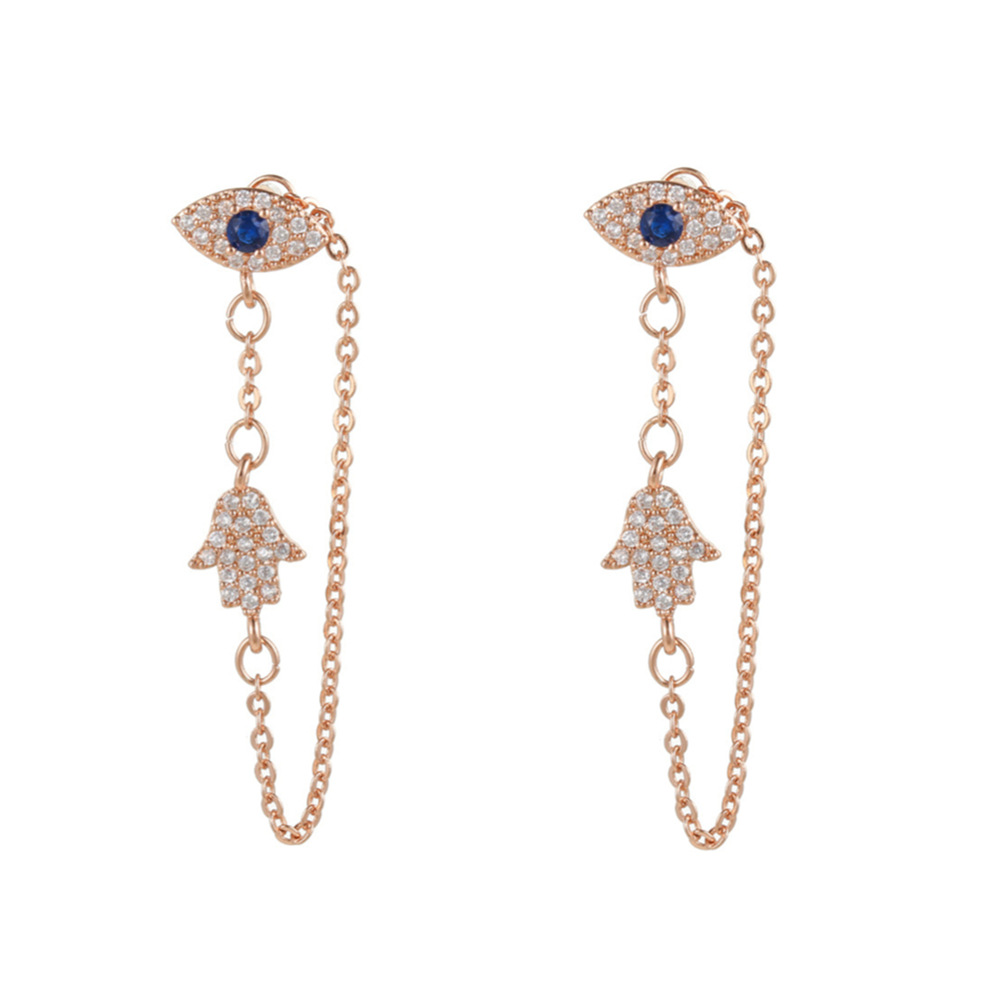 fashion devil eye palm chain fashion butterfly copper inlaid zircon buckle earrings